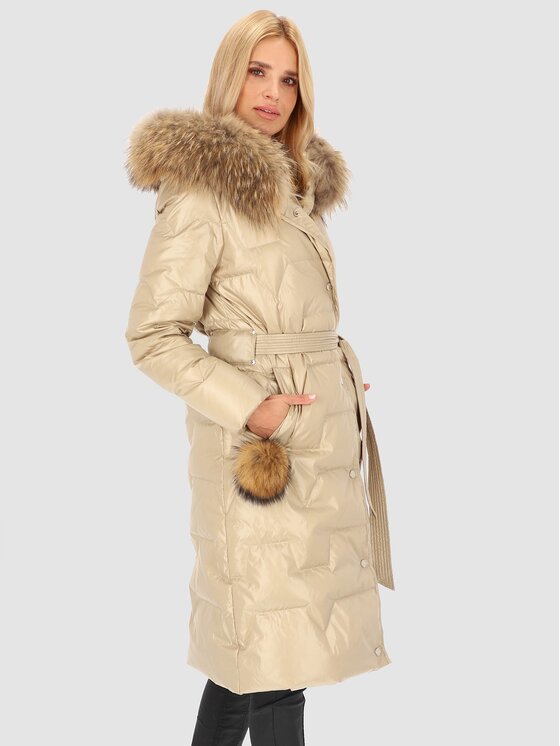 Perso Perso Kurtka damska BLH239095FXR Beżowy Regular Fit