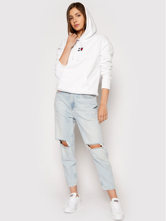 Tommy Jeans Džemperis Center Badge DW0DW10403 Balta Regular Fit • Modivo.lt