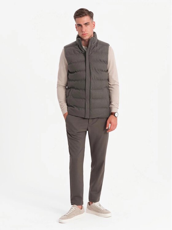 Ombre Ombre Kamizelka OM-JAVJ-0200 Khaki Regular Fit