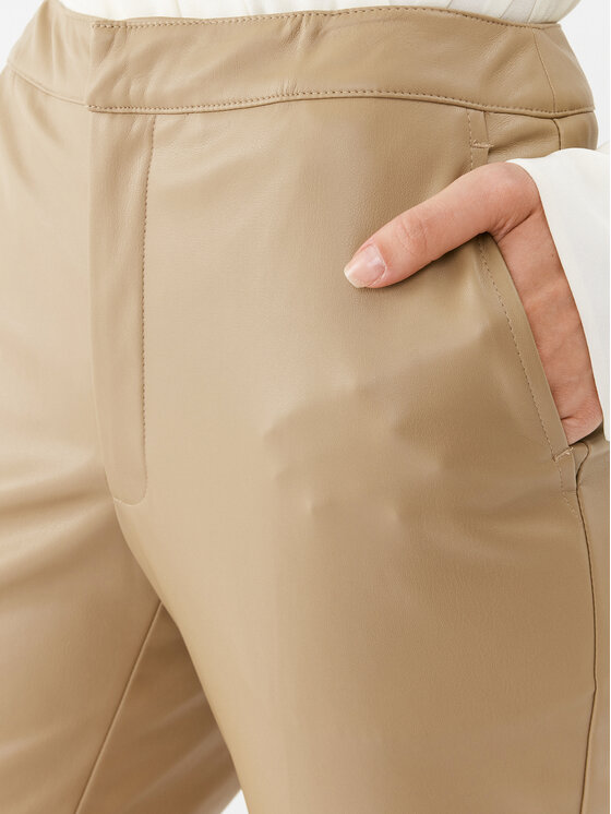 TWINSET TWINSET Παντελόνι από απομίμηση δέρματος 232TP2905 Μπεζ Regular Fit