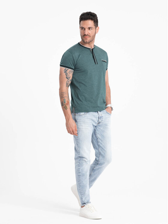 Ombre Ombre T-Shirt OM-TSCT-0175 Zielony Casual Fit