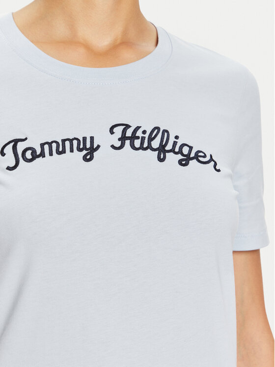 Tommy Hilfiger Tommy Hilfiger T-Shirt Script WW0WW42589 Błękitny Regular Fit