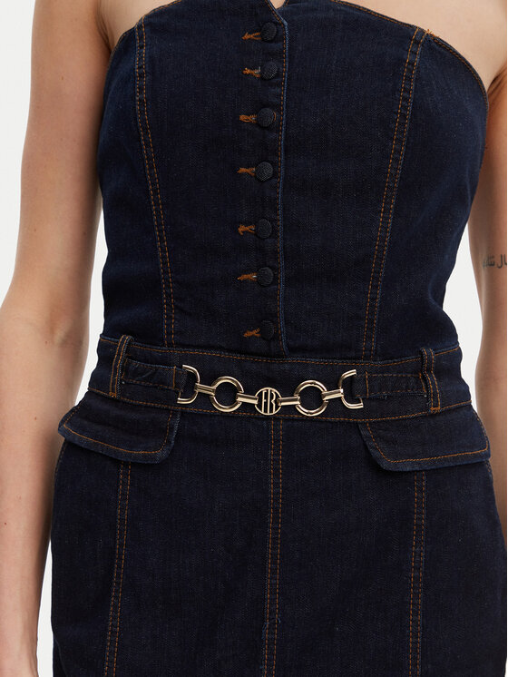 Fracomina Fracomina Džinsinė suknelė FR25SD4010D46093 Tamsiai mėlyna Slim Fit
