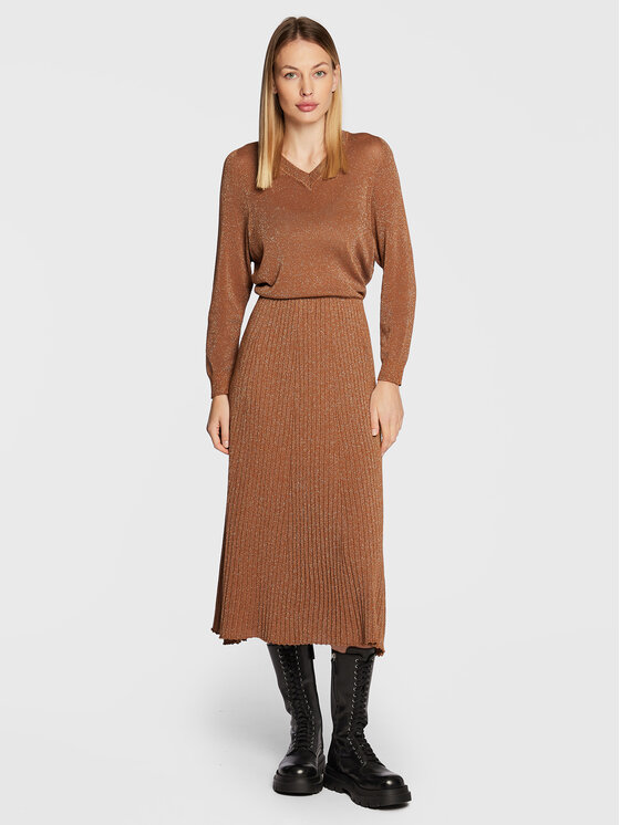 Liviana Conti Liviana Conti Kootud kleit L2WB26 Kuldne Regular Fit