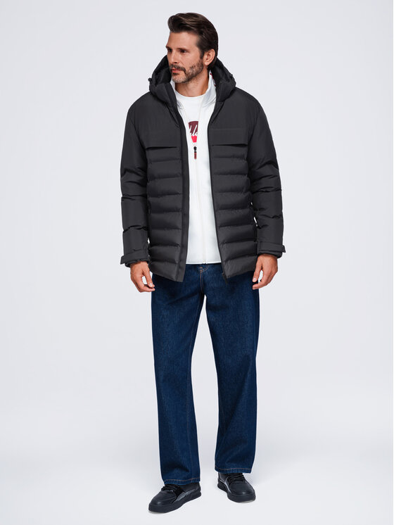 Ombre Ombre Kurtka zimowa OM-JAHP-0305 Czarny Regular Fit