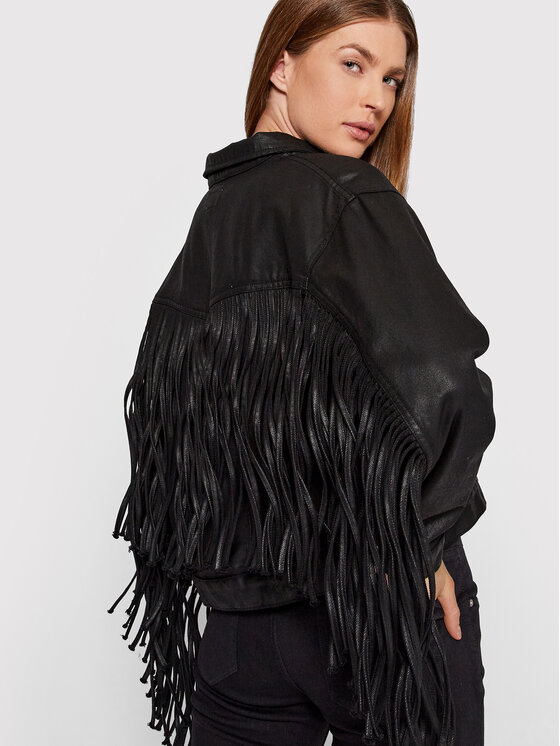 River island black fringe on sale jacket