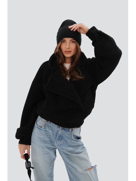 Chiara Wear Chiara Wear Kurtka damska Marynarka ze sztucznego baranka TEDDY Czarny Oversize