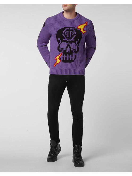 PHILIPP PLEIN PHILIPP PLEIN Longsleeve 1575 Fioletowy Regular Fit