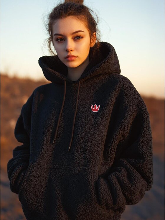 Jigga Wear Jigga Wear Bluza Sherpa Teddy Miś Plusz Polar Ciepła szeroka luźna 123722 Czarny Oversize