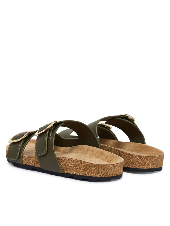 Tommy Hilfiger Tommy Hilfiger Šlepetės Leather Double Strap Cork Sandals FW0FW09118 Žalia