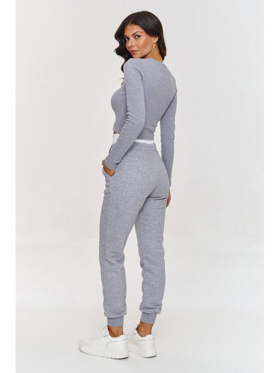 Makadamia Makadamia Komplet bluzka i spodnie A9 Szary Fitted Fit