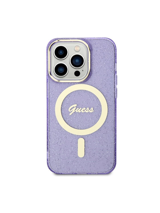 Guess Guess Etui na telefon Glitter Gold MagSafe Granatowy