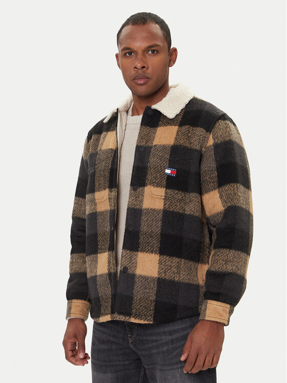 Tommy Jeans Tommy Jeans Bunda pro přechodné období Check Teddy DM0DM22010 Béžová Regular Fit