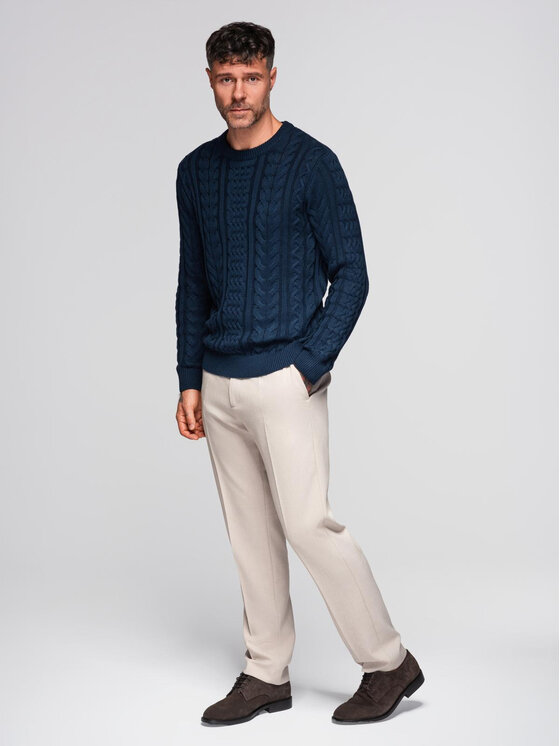 Ombre Ombre Sweter OM-SWSW-0173 Granatowy Regular Fit