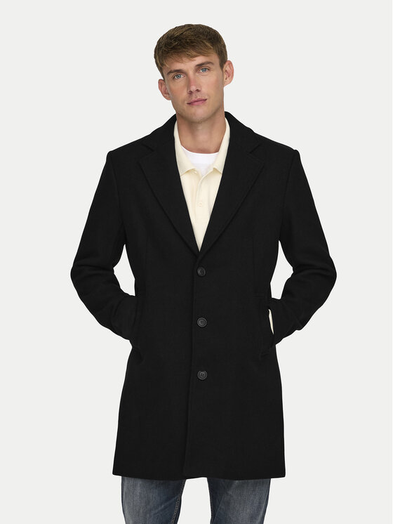 Only & Sons Cappotto di lana 22030864 Nero Regular Fit, taglia : M