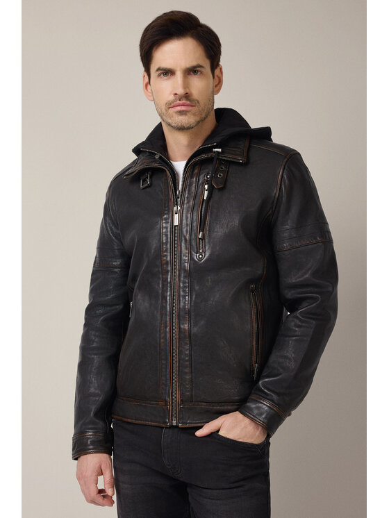 Lancerto Lancerto Kurtka przejściowa Kurtka Skórzana Czarna Cavrel KU068225000002 Czarny Regular Fit