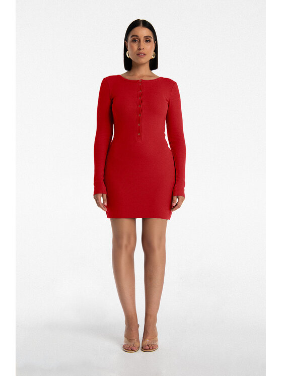 Nudyess Nudyess Vestito di maglia Isla mini z prążka Rosso Fitted Fit