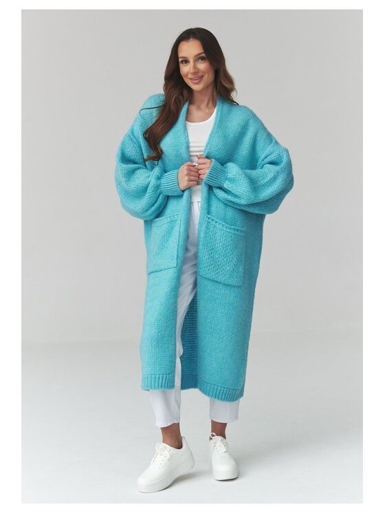 Makadamia Makadamia Sweter S172 Turkusowy Loose Fit
