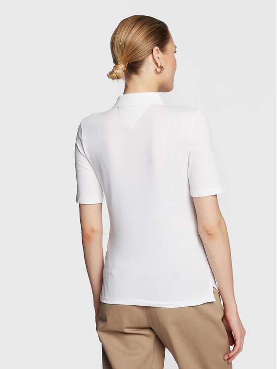 Tommy Hilfiger Tommy Hilfiger Тениска с яка и копчета Logo WW0WW37628 Бял Slim Fit