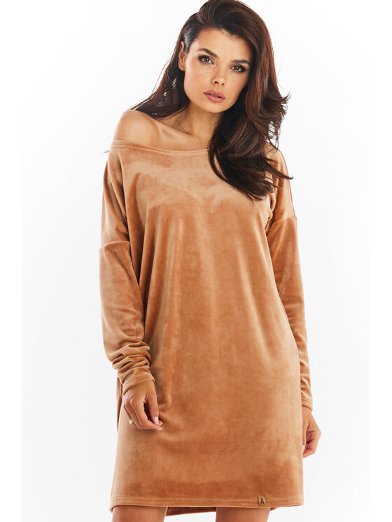 Awama Awama Vestito di maglia A370 Beige Basic Fit