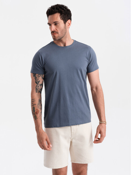 Ombre Ombre T-Shirt OM-TSBS-0146 Modrá Regular Fit
