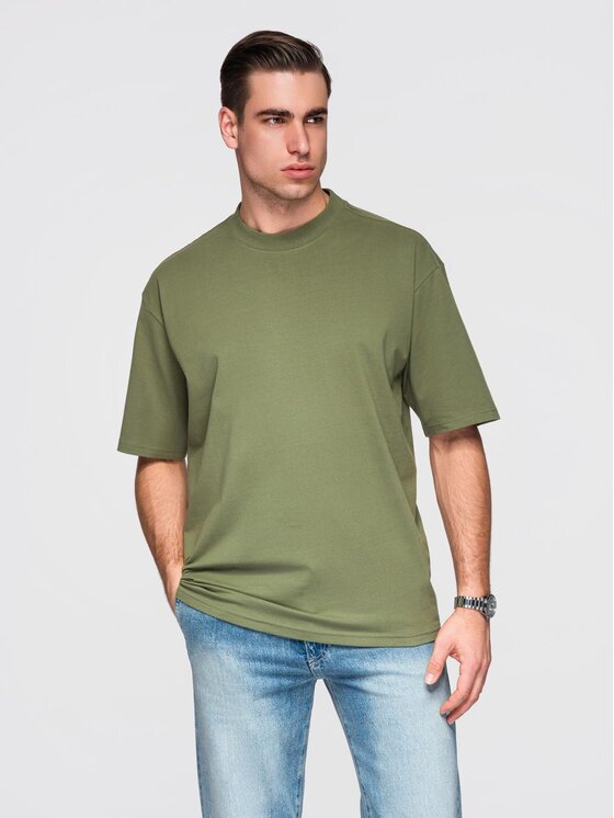 Ombre Ombre T-Shirt OM-TSBC-0267 Zielony Loose Fit