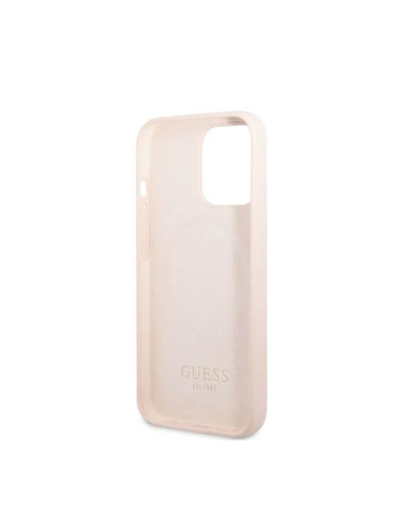 Guess Guess Etui na telefon Silicone Logo Plate MagSafe Różowy