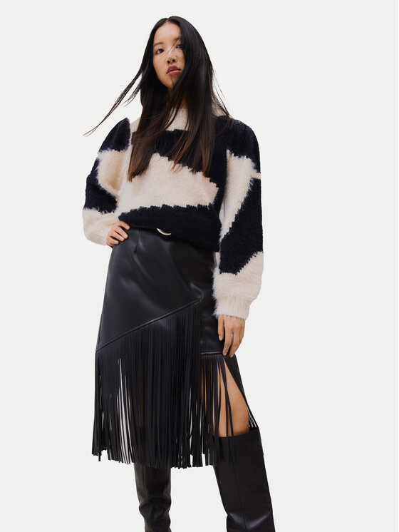 Vila Vila Fustă din imitație de piele Pen 14100271 Negru Regular Fit