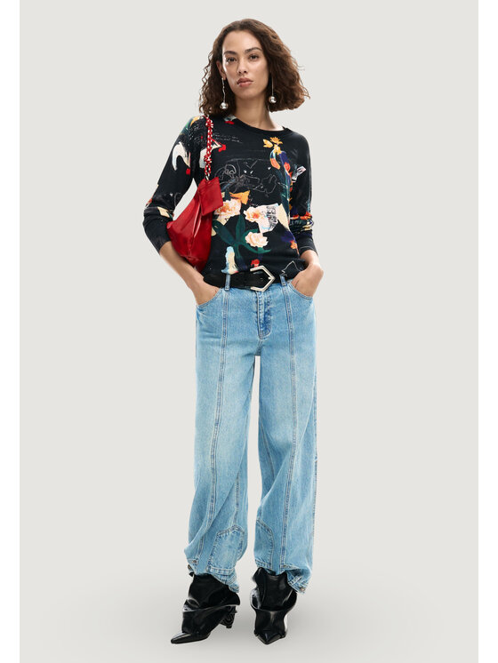 Desigual Desigual Πουλόβερ JERS_NANTES_LACROIX Μαύρο Casual Fit