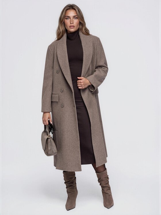 Ombre Ombre Płaszcz przejściowy OW-COLC-0130 Brązowy jasny Relaxed Fit
