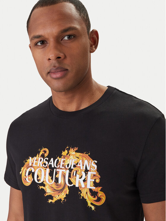 トップス gianni versace Y Versace Jeans Couture Tricou 80GAHE02 CJ00E Negru Regular Fit