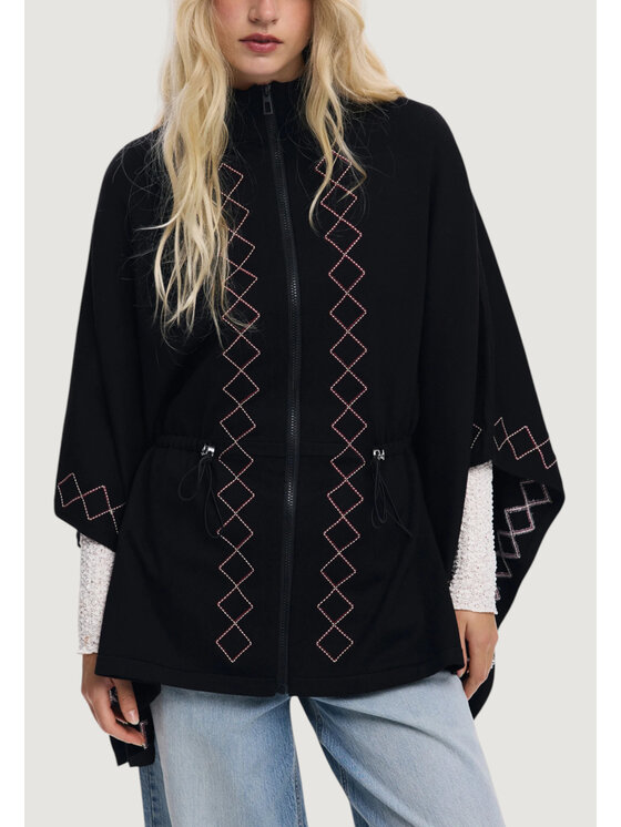Desigual Desigual Κάπα PONCHO_EMBROIDERY ALDAMA Μαύρο Casual Fit