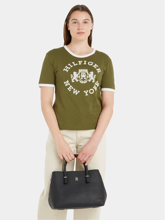 Tommy Hilfiger Tommy Hilfiger Дамска чанта Th Emblem Satchel AW0AW15224 Черен