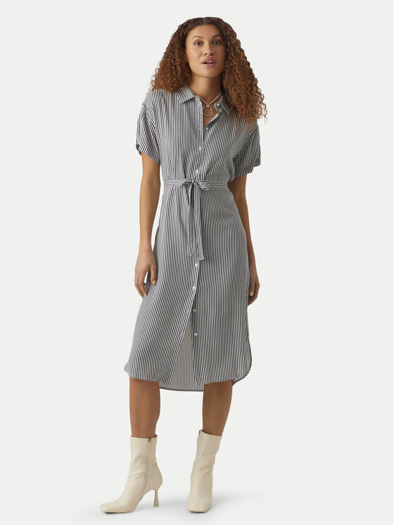 Vero Moda Vero Moda Рокля тип риза Bumpy 10279684 Сив Regular Fit