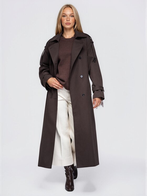 Ombre Ombre Trencz OW-CT-E0027 Brązowy Relaxed Fit