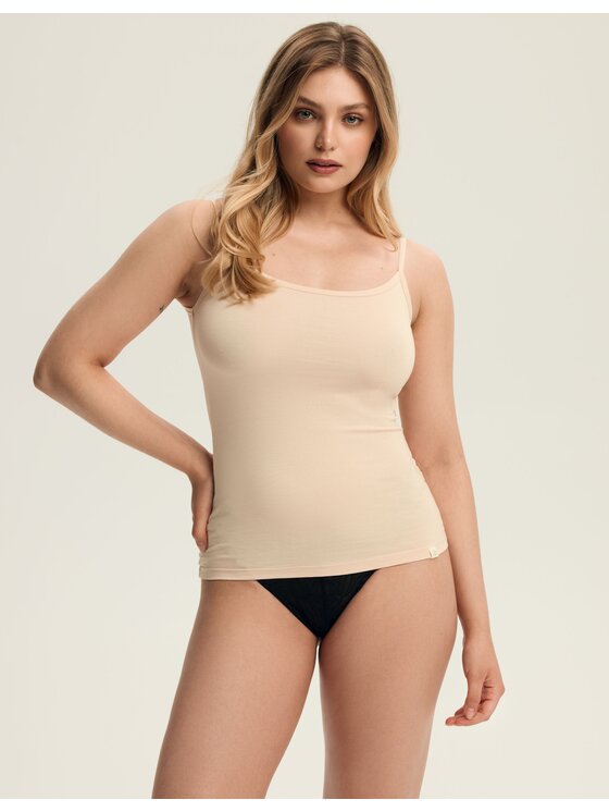 Esotiq Esotiq Top 32737-80X Beżowy Slim Fit