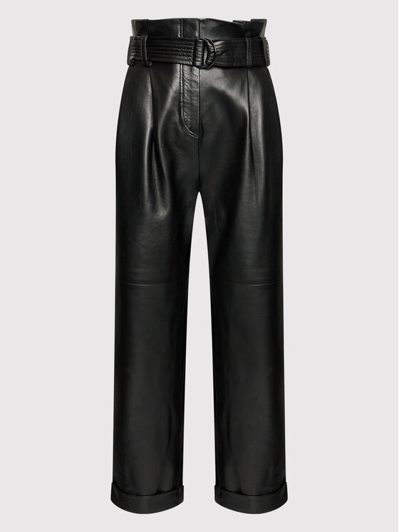 KARL LAGERFELD KARL LAGERFELD Кожени панталони High Waist 220W1900 Черен Relaxed Fit