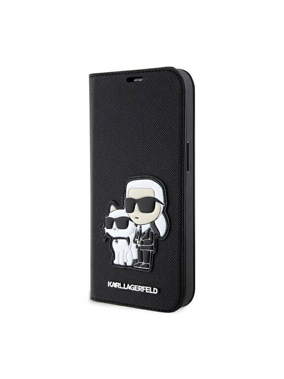 Etui na telefon KARL LAGERFELD, Czarne, Booktype NFT Saffiano Karl & Choupette