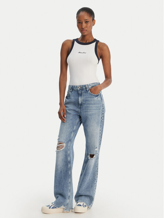 Guess Jeans Guess Jeans Top W6GPZ8 KF641 Bílá Slim Fit