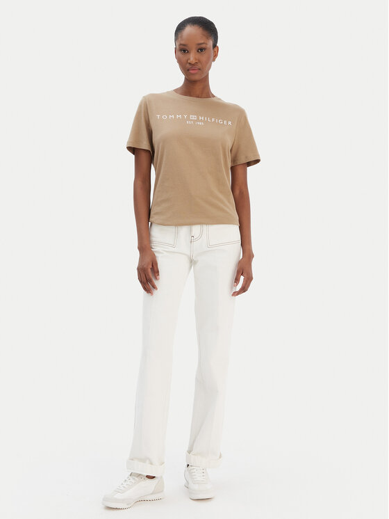 Tommy Hilfiger Tommy Hilfiger Тишърт Logo WW0WW40276 Бежов Regular Fit