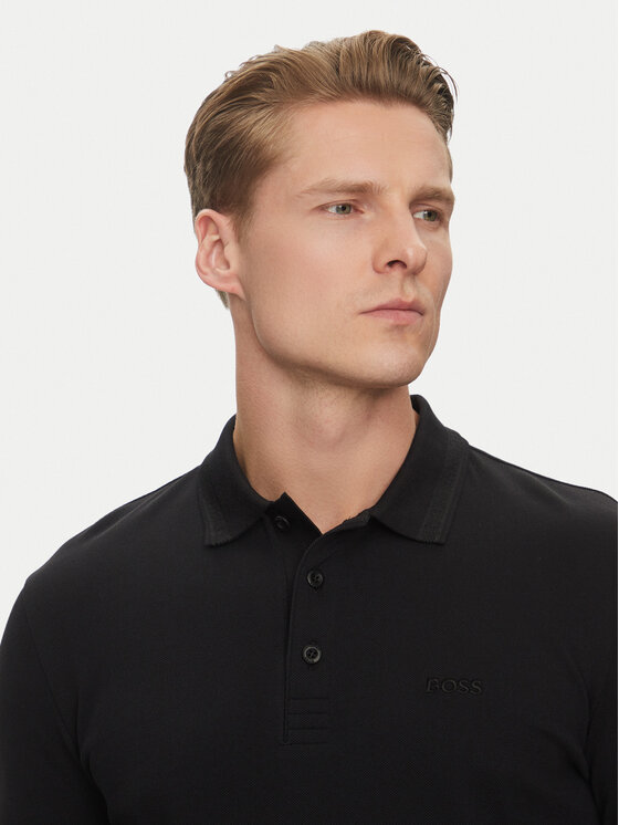 BOSS BOSS Тениска с яка и копчета Plisy 50536609 Черен Regular Fit