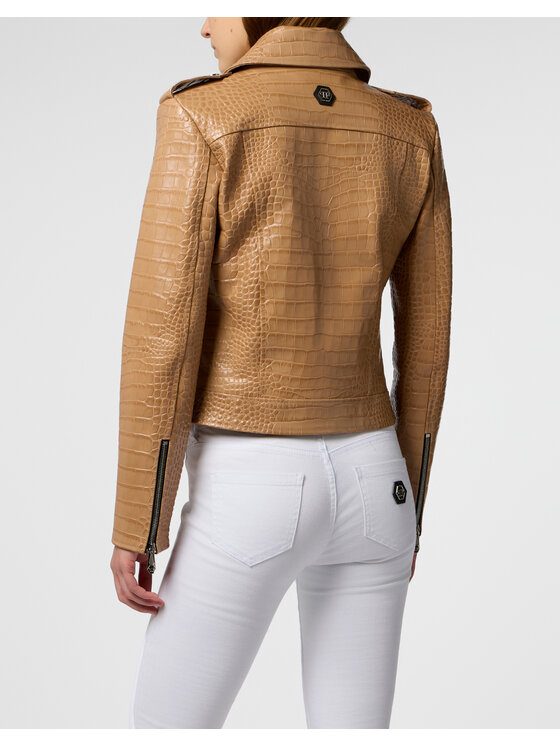 PHILIPP PLEIN PHILIPP PLEIN Giacca di pelle 29067 Beige Slim Fit