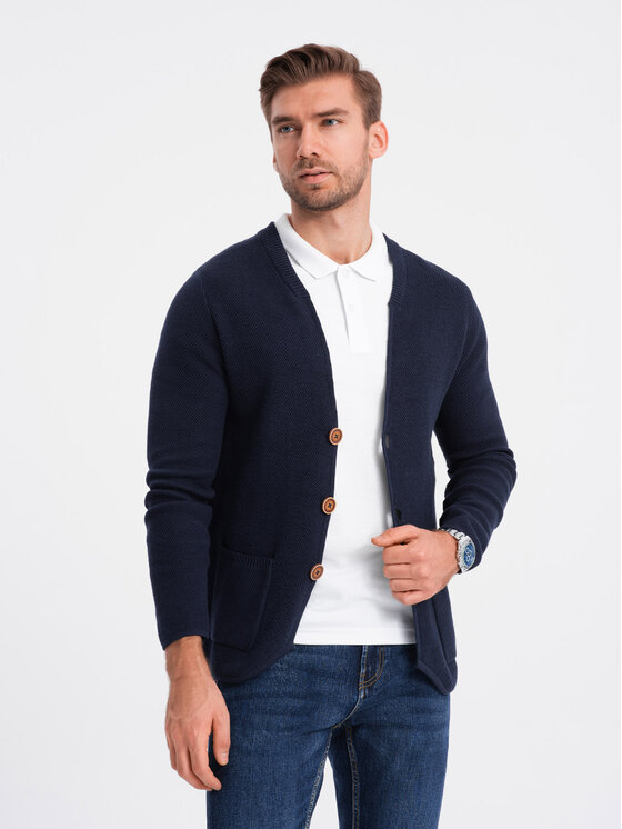 Ombre Ombre Kardigan OM-SWCD-0109 Granatowy Regular Fit