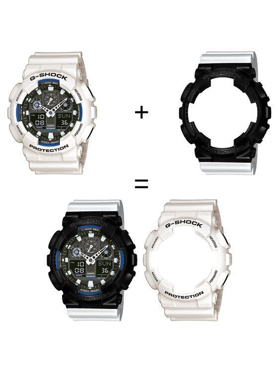 Casio Casio Zegarek SET GA-100B-7AER + BEZEL 10523429 + PASEK 10347710 Biały