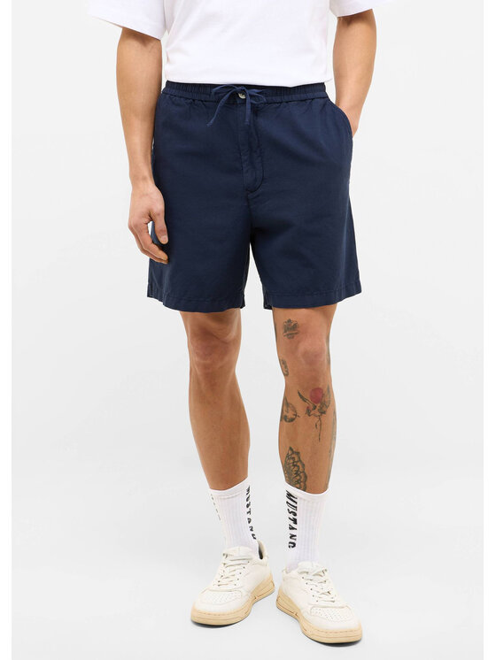 Mustang Mustang Szorty materiałowe Linen Jogger Shorts Niebieski Regular Fit