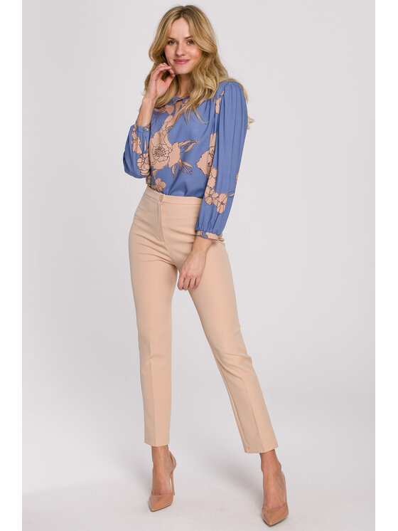 Makover Makover Spodnie damskie K093 Beżowy Regular Fit