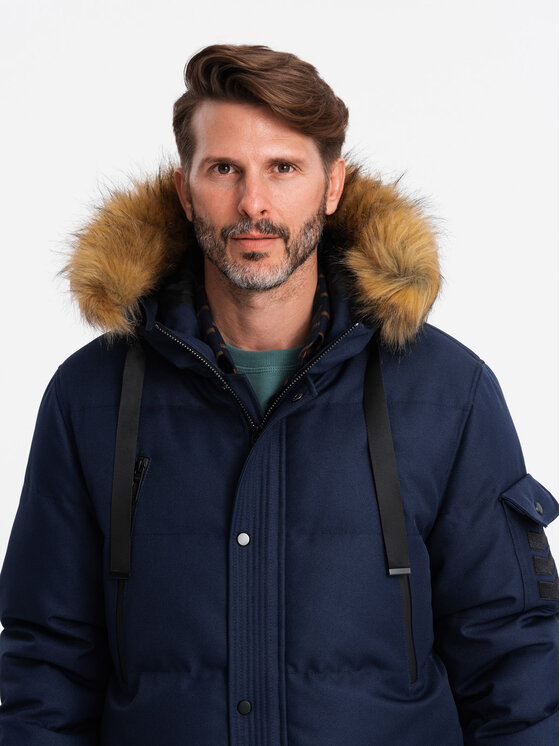 Ombre Ombre Parka OM-JALJ-0182 Granatowy Regular Fit