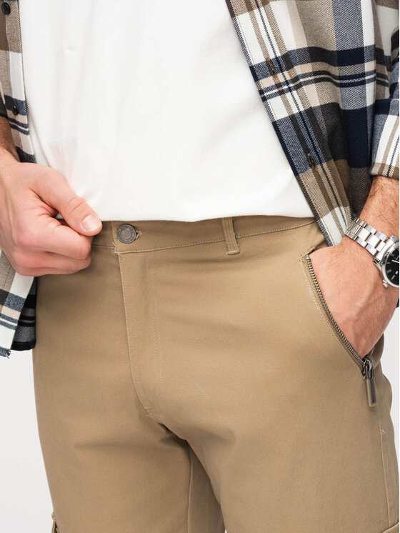 Ombre Ombre Spodnie cargo P1517 Khaki Straight Fit