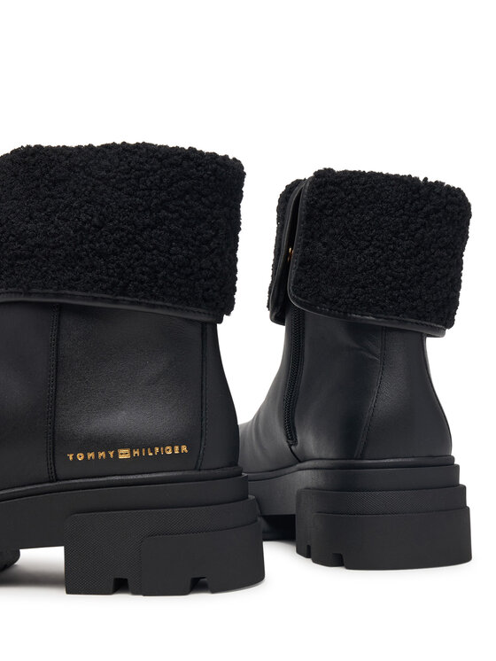Tommy Hilfiger Tommy Hilfiger Botki Shearling Fold Chunky Ankle Boot FW0FW09677 Czarny