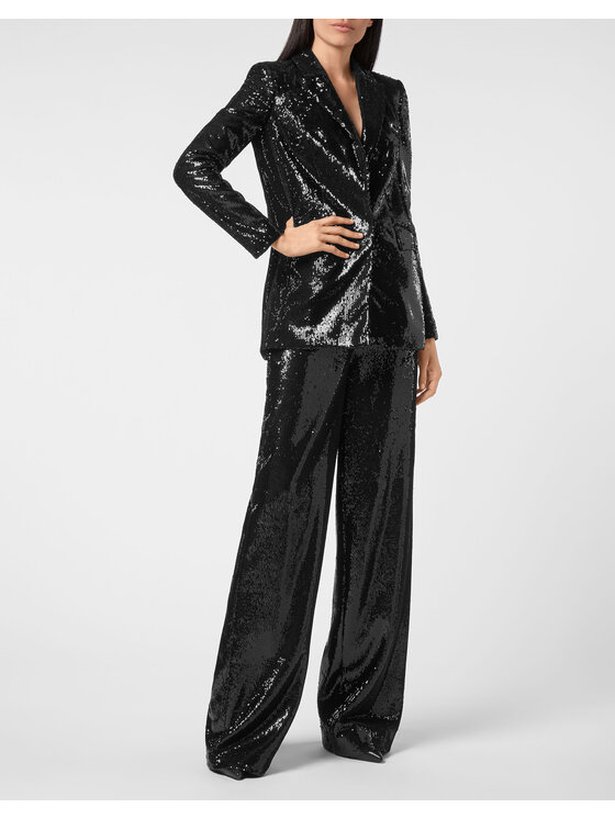 PHILIPP PLEIN PHILIPP PLEIN Kalhoty z materiálu 4273 Černá Flare Fit